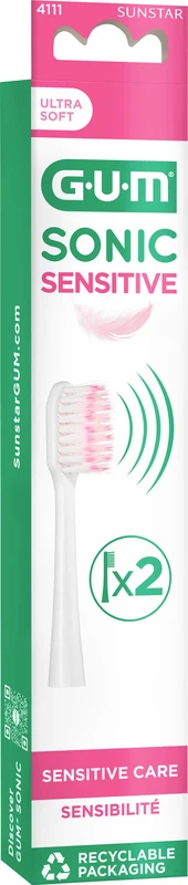 GUM® Sonic Sensitive Ersatzbürsten Packung 2 Stück ultra soft, weiß
