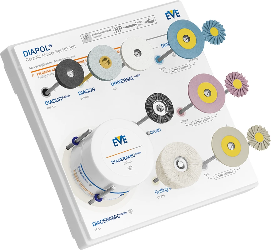 EVE DIAPOL® Set Set HP 300 11 Stück (6 Schleifer, 5 Polierer), 1 Polierpaste