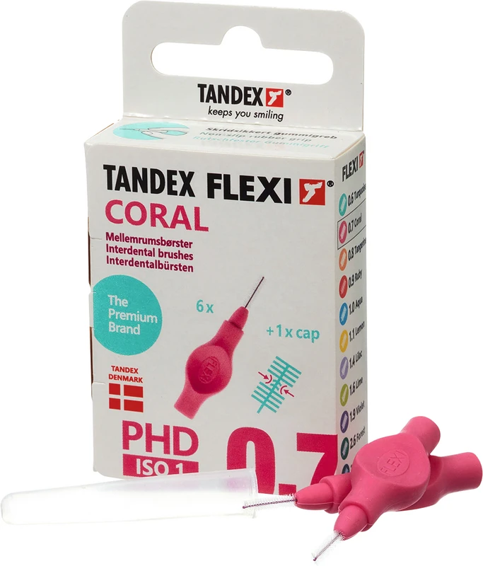 FLEXI® Interdentalbürsten PHD Packung 6 Stück coral, PHD 0.7 (Ø 0,4 mm), ISO 1