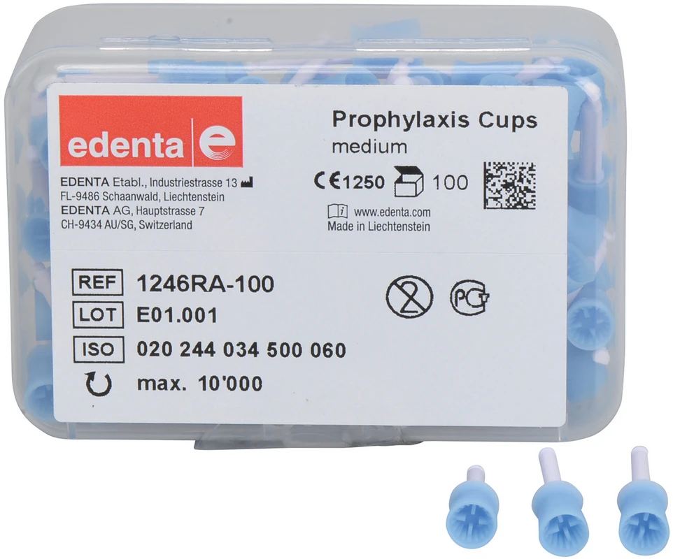 Prophylaxis Cups Packung 100 Stück blau medium, RA, Figur 034, 9 mm, ISO 060