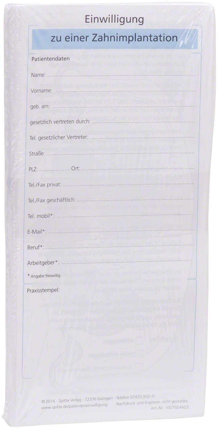 Einwilligung zur einer Zahnimplantation Spitta Verlag