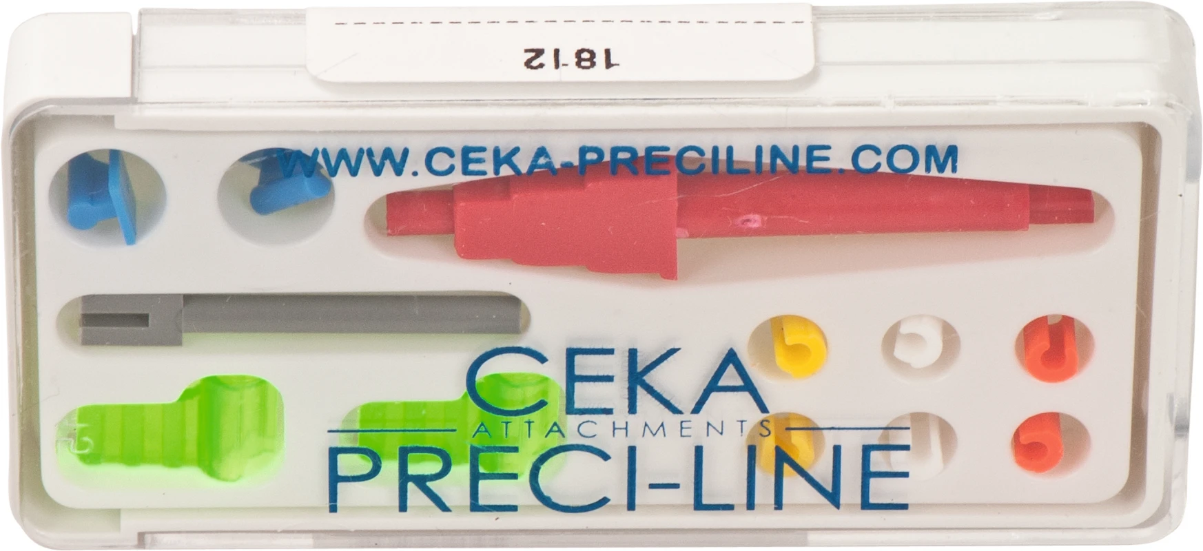 PRECI-VERTIX P Combi-Set 2 abgeschrägte Patrizen, 6 Matrizen (gelb, weiß, rot), 2 Kunststoffgehäuse, 1 Eindrückstift, 1 Parallelhalter
