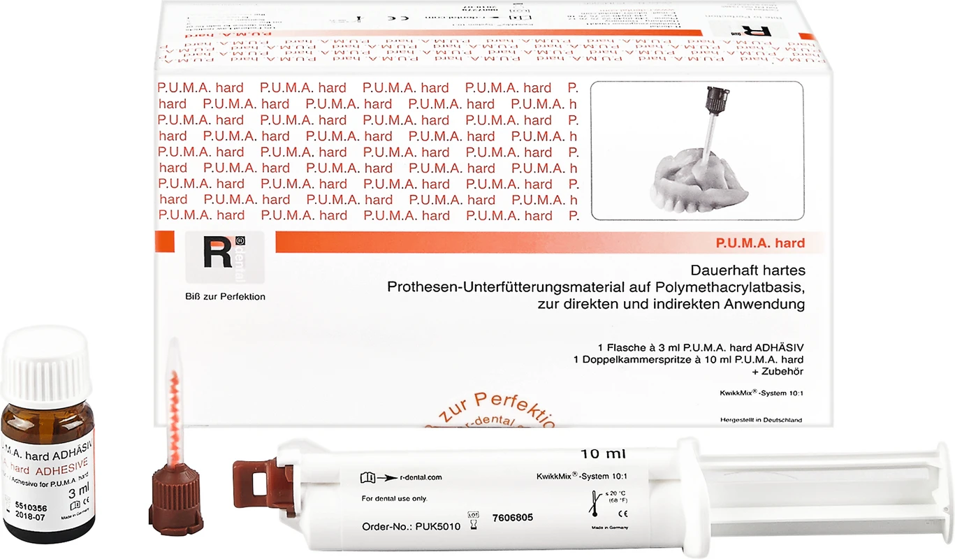 P.U.M.A. hard Systempackung 3 ml Adhäsiv, 10 ml Doppelkammerspritze, 5 Mischkanülen MPN 2