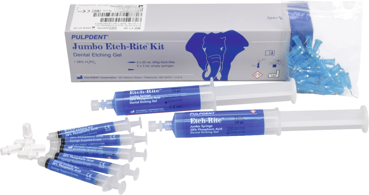 Etch Rite™ Packung 2 x 25 ml Spritze 38 %, 5 x 3 ml Leerspritze, 50 Ansätze