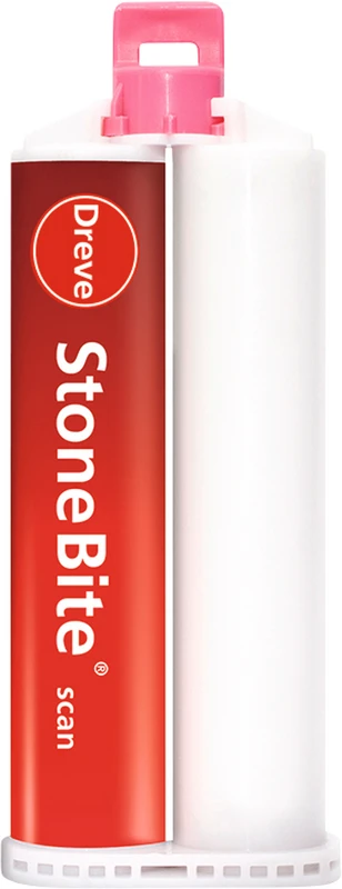 StoneBite® scan Packung 2 x 50 ml Doppelkartusche, 12 Mischkanülen pink, 12 Applikationstips StoneBite® scan Dreve Dentamid