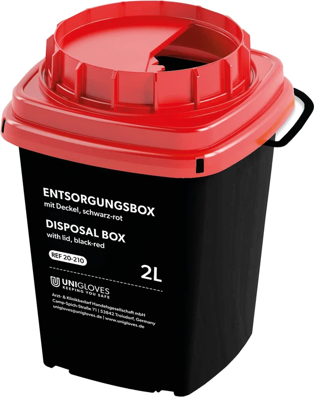 Entsorgungsbox Stück 2 Liter eckig, schwarz-rot