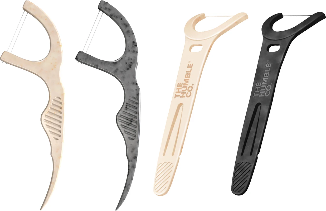 Humble Floss Picks Beutel 50 Stück Aktivkohle, mit abgewinkelten Griff