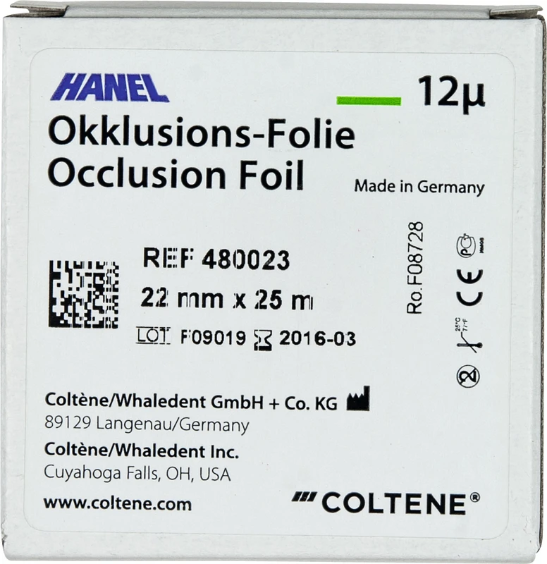 HANEL Occlusions-Folie, einseitig 12 µm Rolle 25 m grün, 22 mm breit