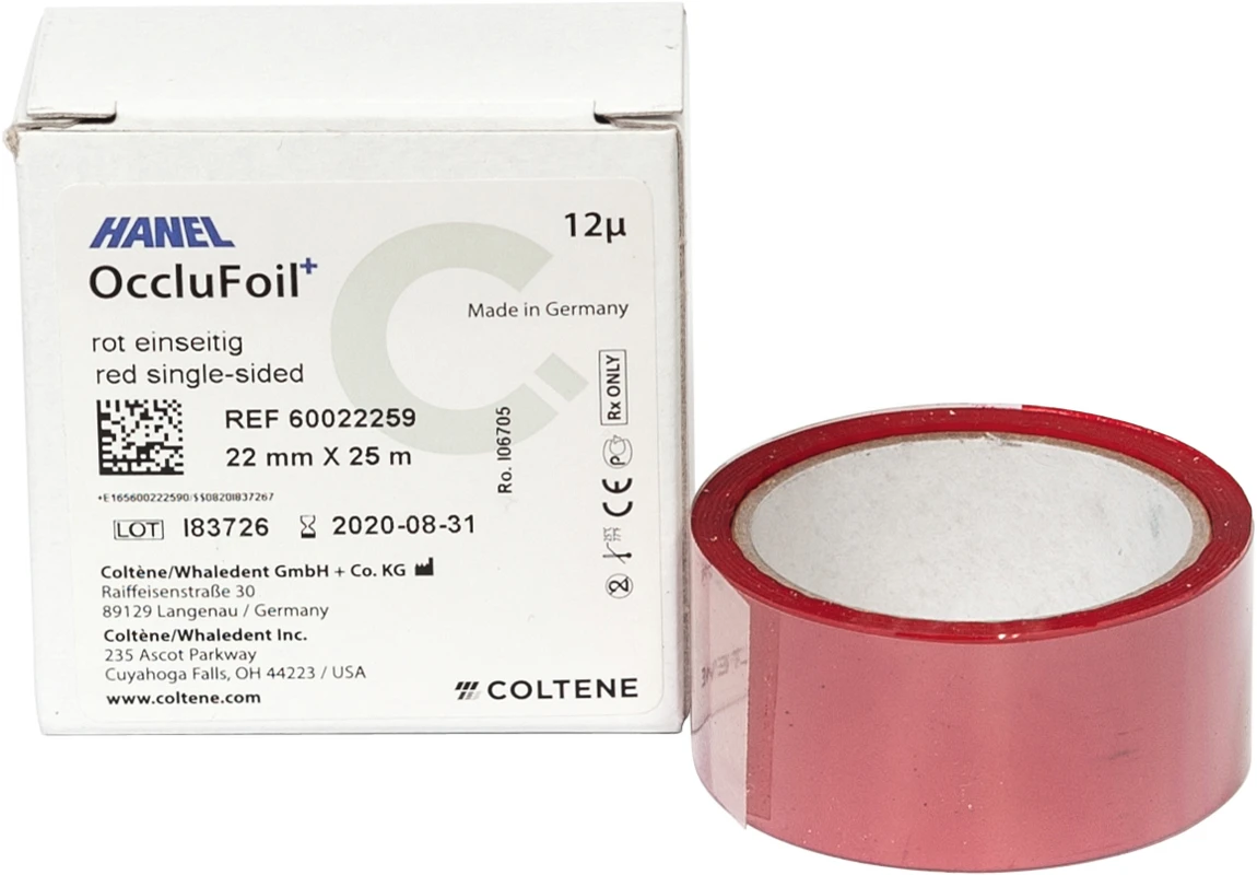 HANEL OccluFoil+, einseitig 12µ Rolle 25 m rot, 22 mm breit, PET