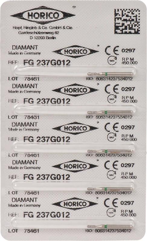Diamantschleifer 237 Packung 5 Stück grün grob, FG, Figur 237, 3 mm, ISO 012
