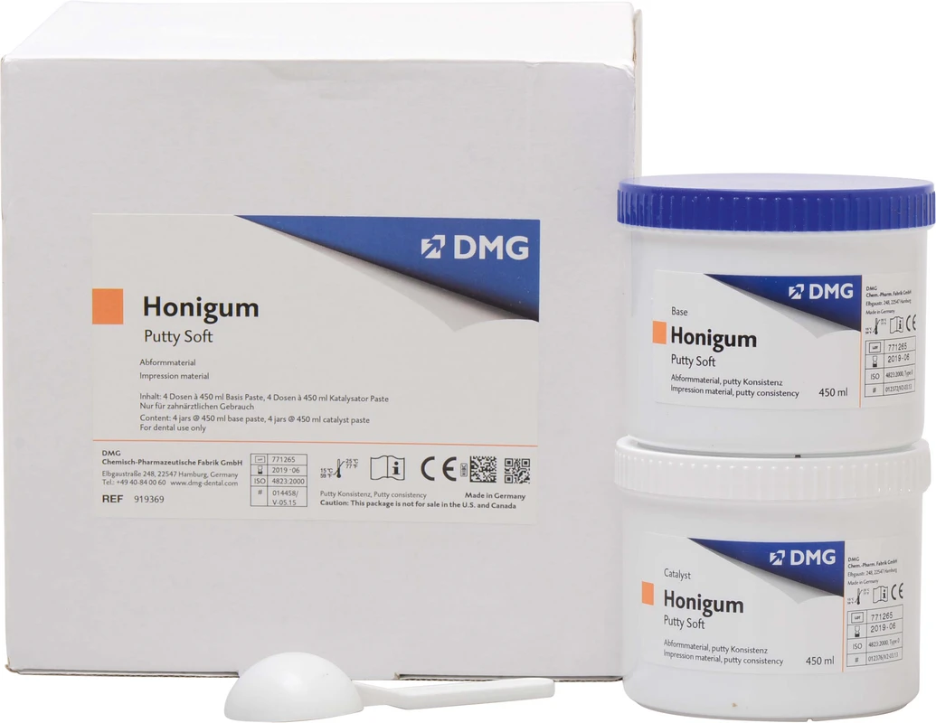 Honigum Putty Packung 4 x 450 ml Dose Base , 4 x 450 ml Katalysator, Soft