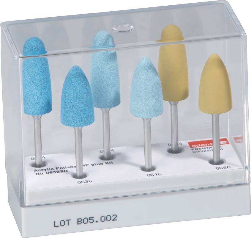 Acrylic Polisher blue Kit Kit 6 Stück (4 x Acrylic Polierer 0634, 0636, 0644, 0646, 2 x Exa Technique gelb 0656, 0654)