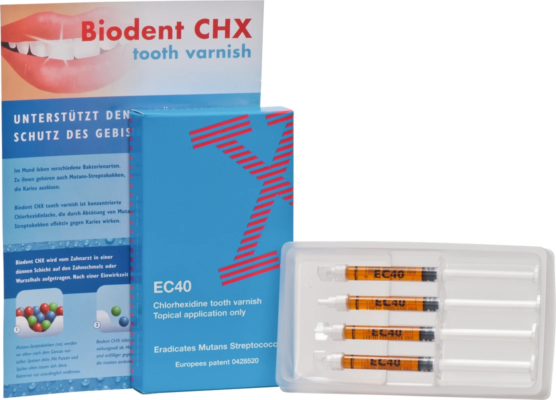 Zahnlack EC40 CHX Packung 4 x 1,2 ml Spritze
