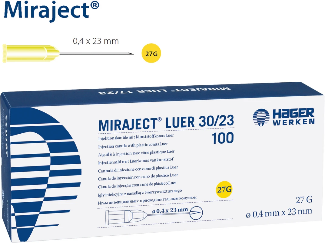 MIRAJECT® LUER Packung 100 Stück gelb, G27 Ø 0,4 x 23mm