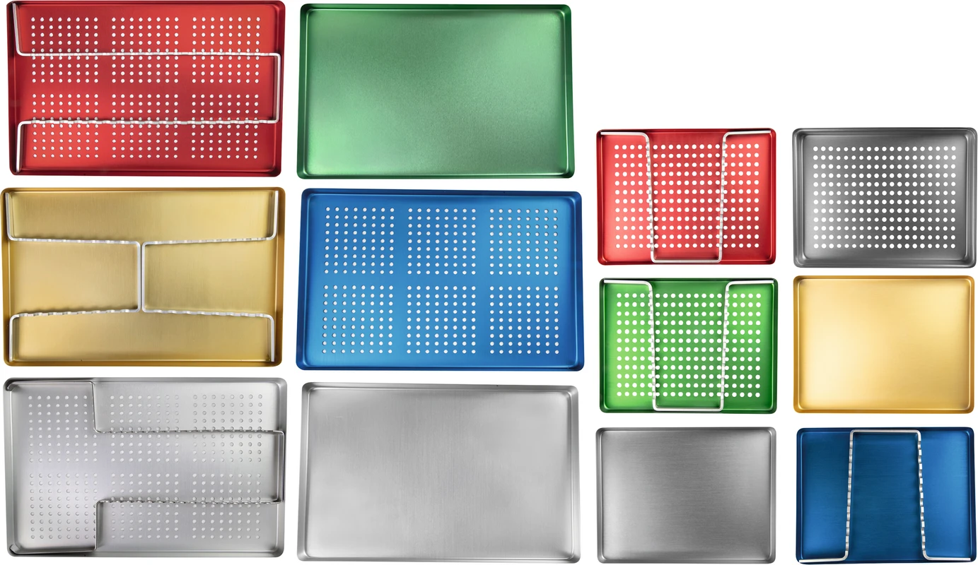 Norm-Tray Aluminium Stück Boden ungelocht blau, 18 x 28 cm