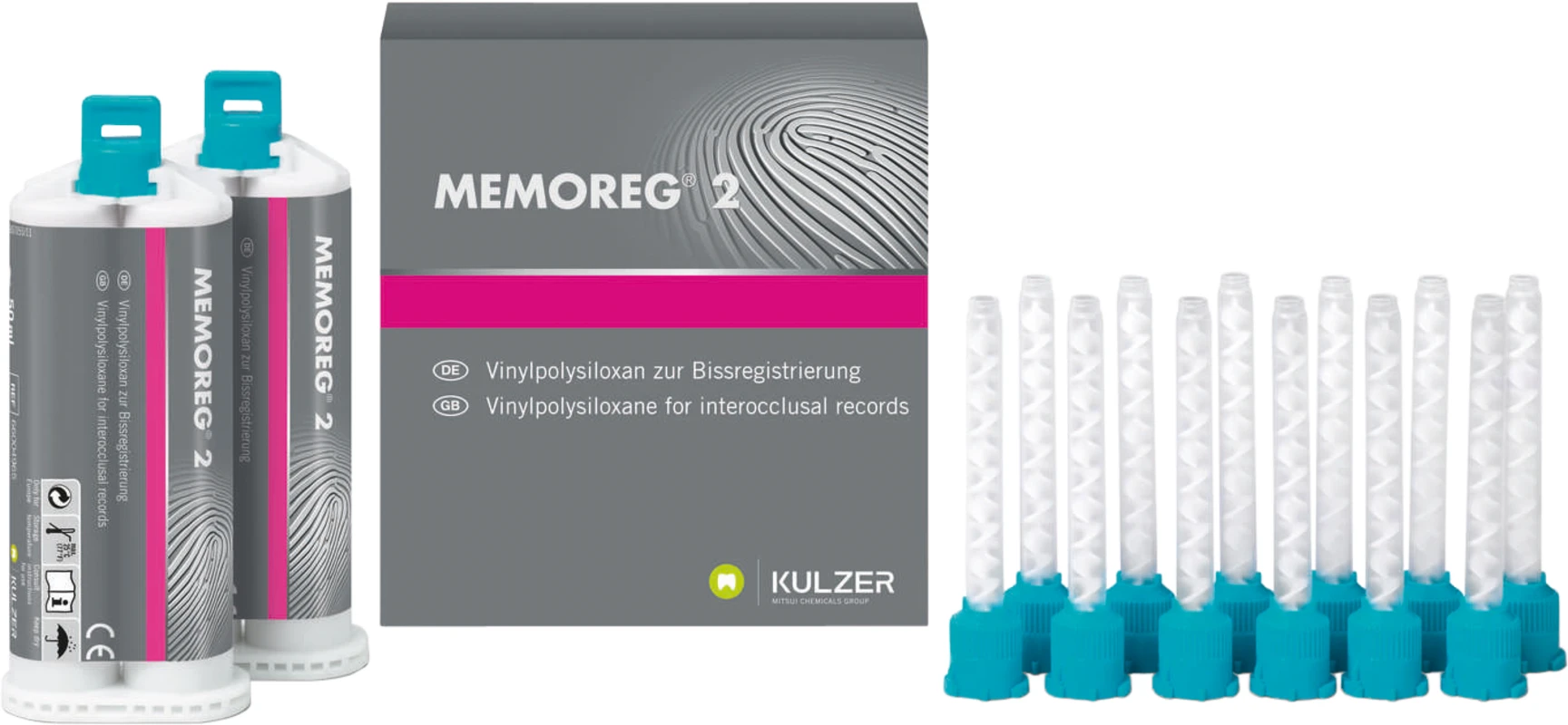 MEMOREG® 2 Packung 2 x 50 ml Doppelkartusche, 12 Mixing Tips grün