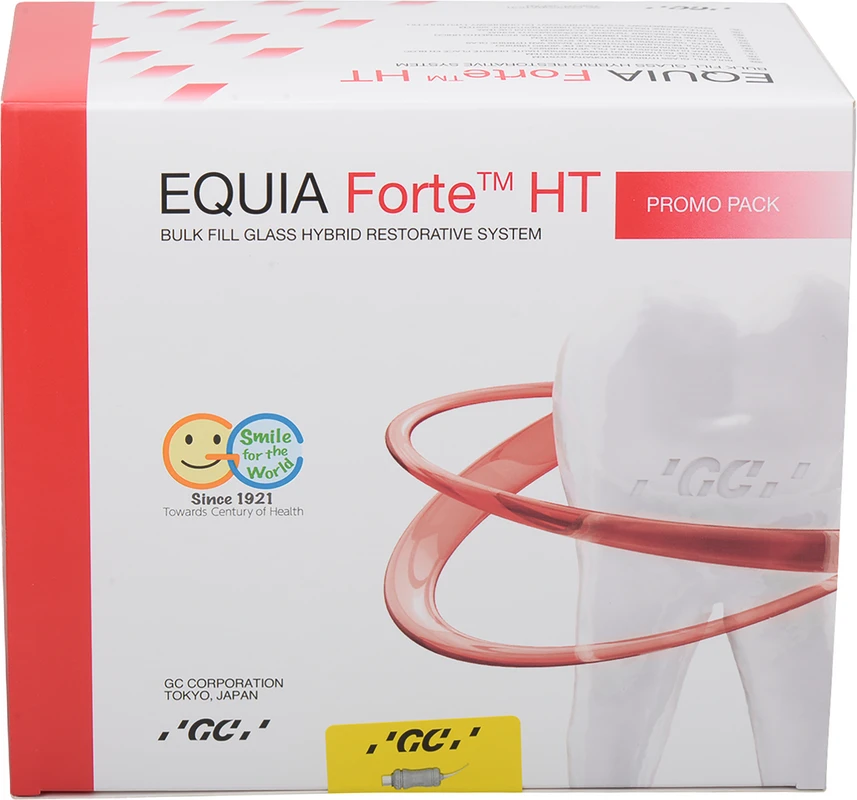 GC EQUIA Forte™ HT Promopackung 100 Kapseln A2, 4 ml FlipCap Coat, 25 Einwegapplikatoren