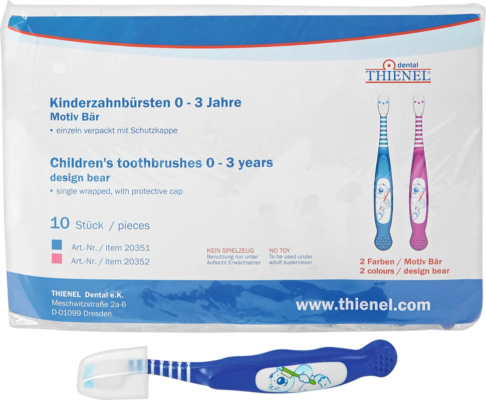Kinderzahnbürsten Baby Packung 10 Stück Bär, blau