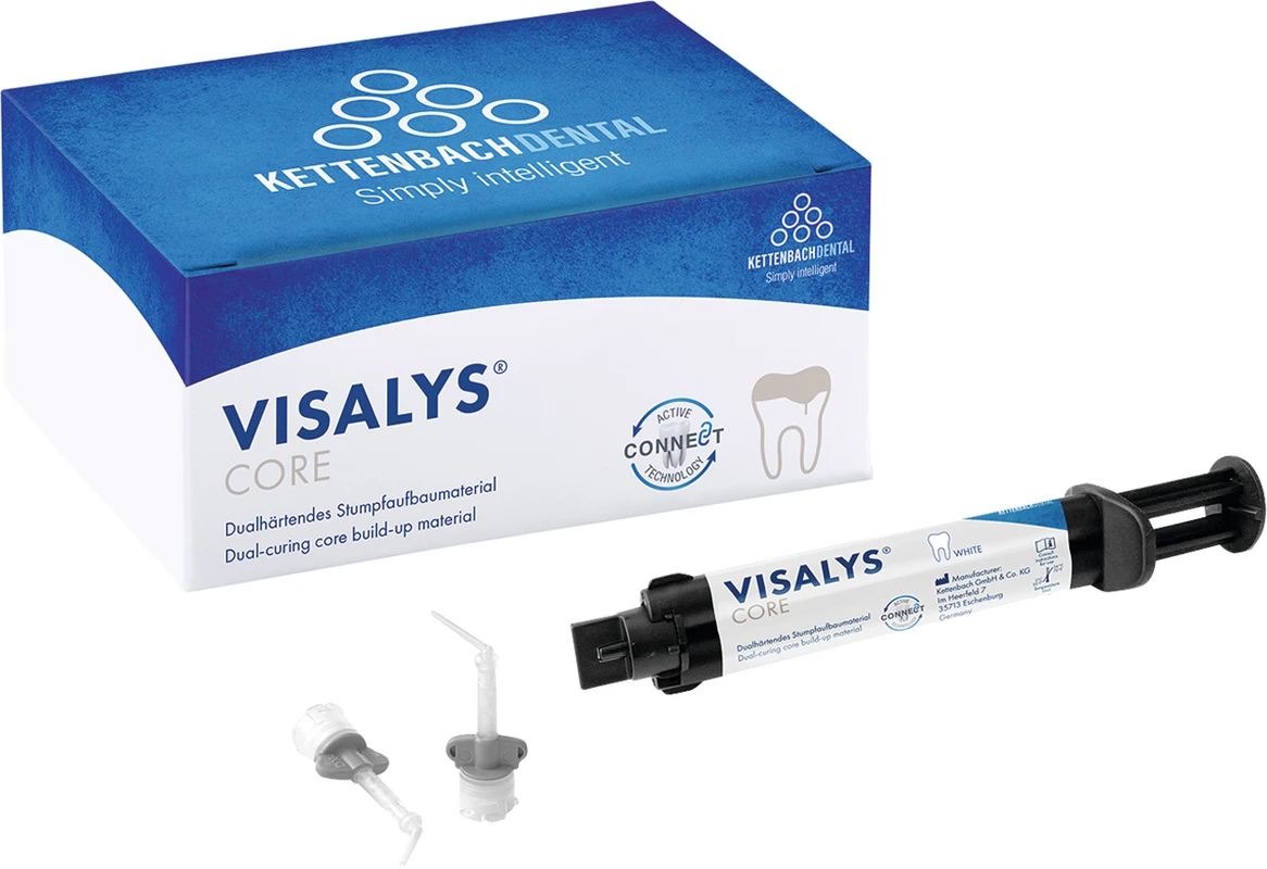 Visalys® Core Intro pack 9 g (5 ml) Spritze weiß, 10 Mischkanülen, 5 Intraoral tips, 5 Endo Tips