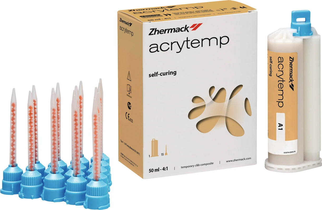 Acrytemp Packung 50 ml Doppelkartusche A1, 15 Mischkanülen 4:1 Acrytemp Packung 50 ml Doppelkartusche A1, 15 Mischkanülen 4:1