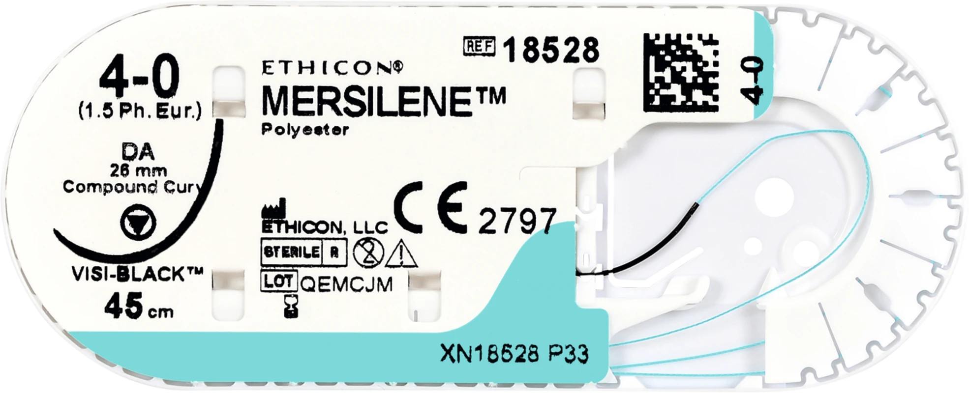 MERSILENE Packung 12 Stück grün, 45 cm, DA VB, Asymptotisch, Rundkörper, schneidend, 26 mm USP 4/0