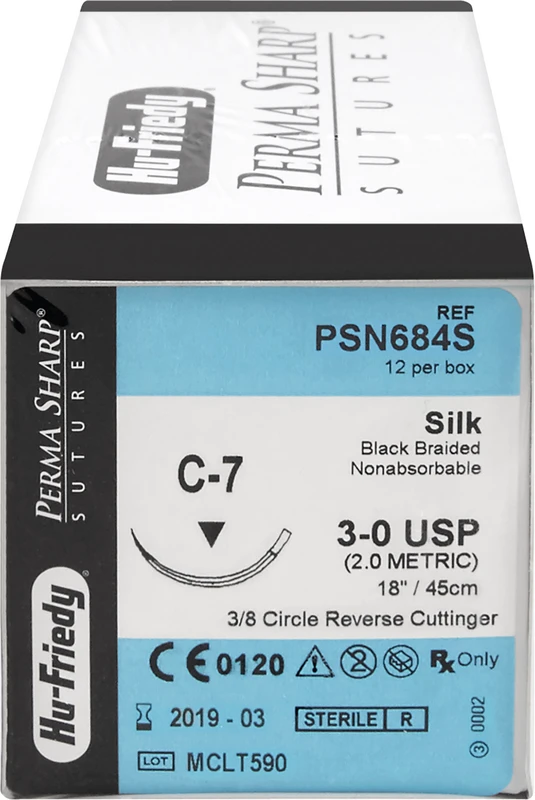 Perma Sharp™ Seide Packung 12 Stück schwarz, 45 cm, C-7, 3/8 Kreis, schneidend, Rückstich, 24,3 mm, USP 3/0