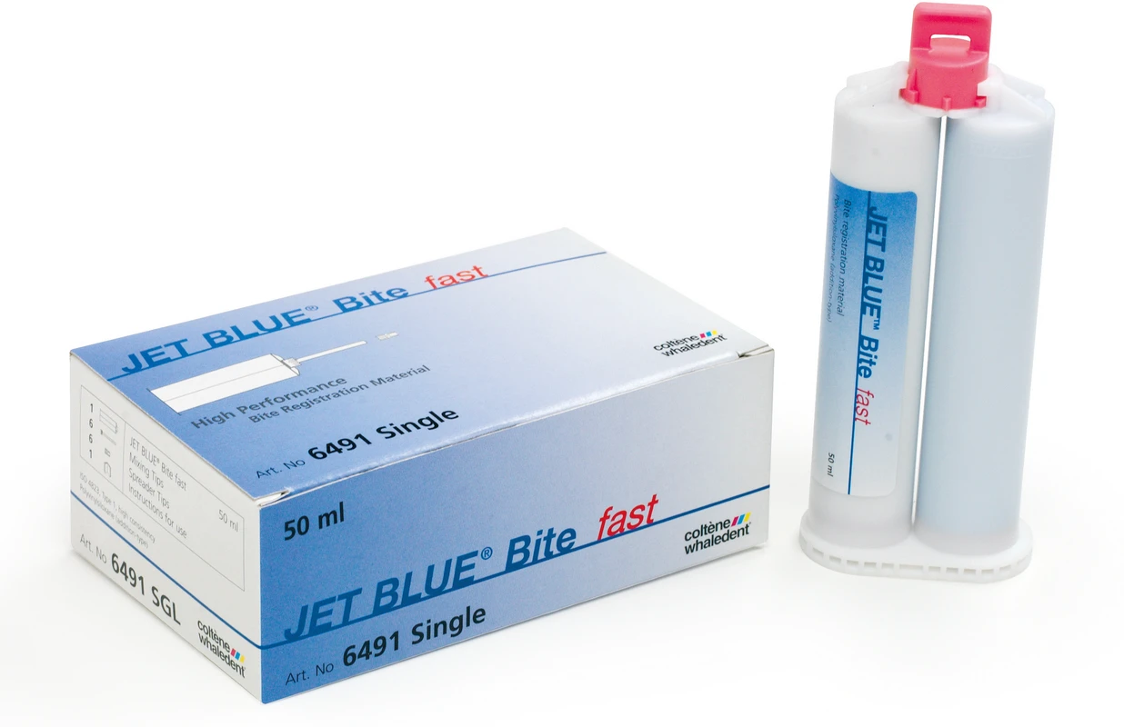 JET BLUE® Bite fast Packung 50 ml Doppelkartusche, 6 Mixing Tips, 6 Spreader Tips JET BLUE® Bite fast COLTENE