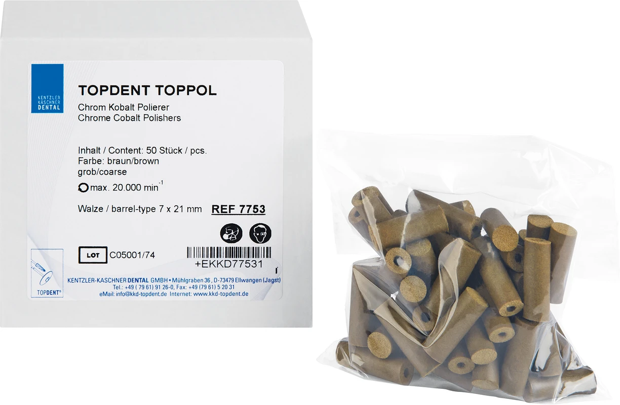 TOPDENT TopPol Co-Cr Polierer Packung 50 Stück grob, Walze 7 x 21 mm