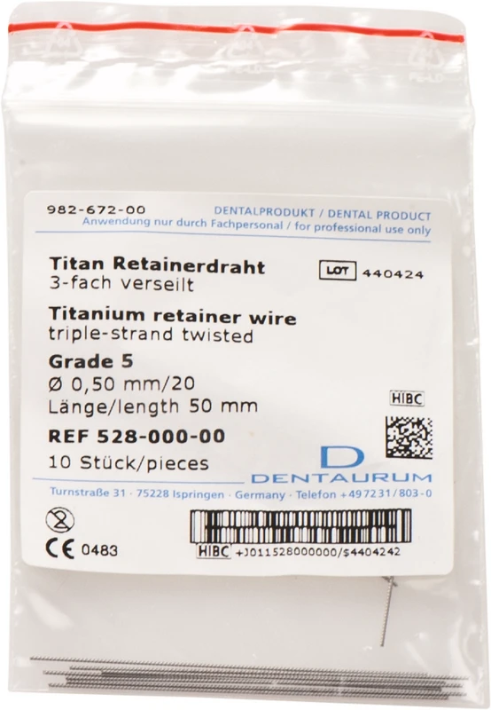 Titan Retainerdraht Packung 10 Stück 3-fach verseilt, Grade 5, Ø 0,50 mm Titan Retainerdraht Dentaurum