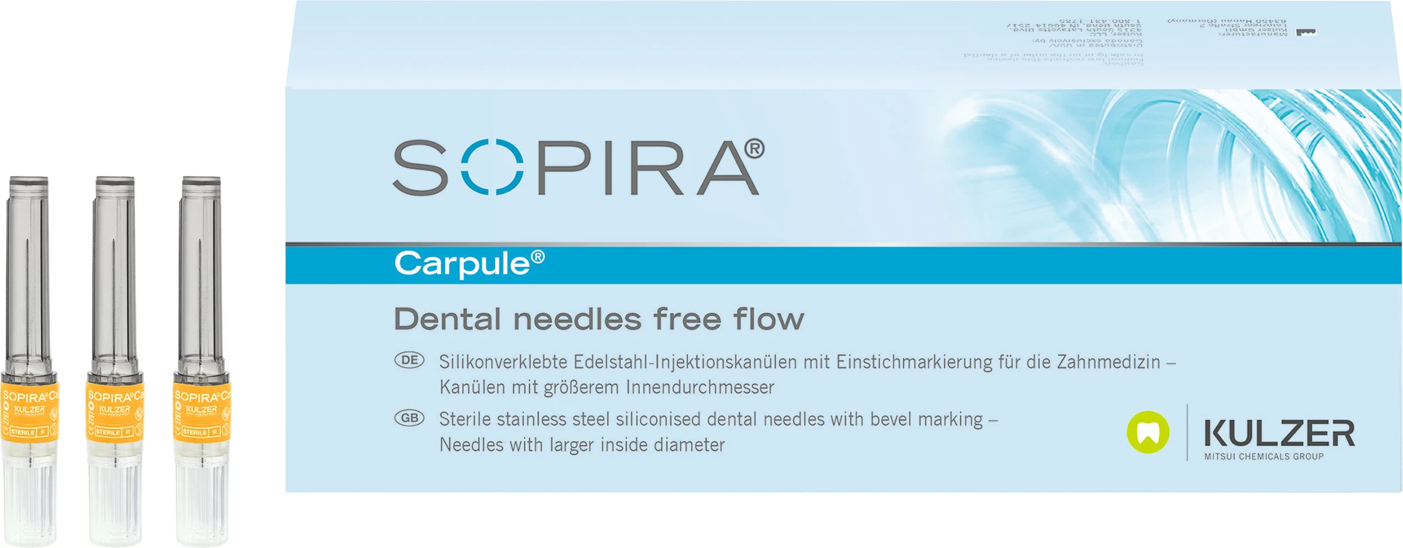 SOPIRA® Carpule® Free Flow Kanülen Packung 100 Stück 27G, 25 mm, langer Anschliff, orange, Typ Injektion Periapikalisch