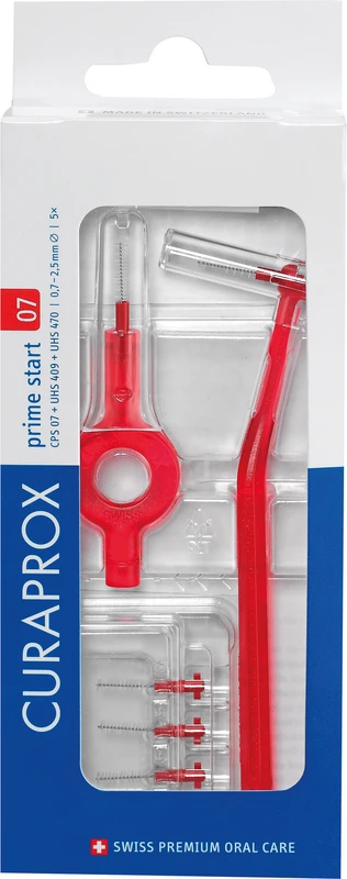 CURAPROX CPS prime start Packung 5 Bürsten 07 rot, Ø 2,5 mm, 2 Halter (UHS 409, UHS 470)