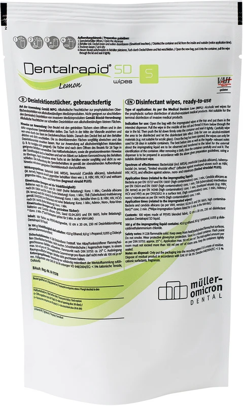 Dentalrapid® SD wipes Nachfüllpackung100 Stück S Lemon