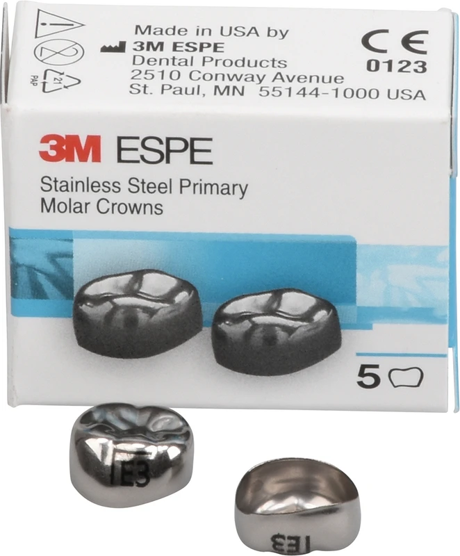 Edelstahlkronen Packung 5 Stück E-LL-3, für Milchmolaren