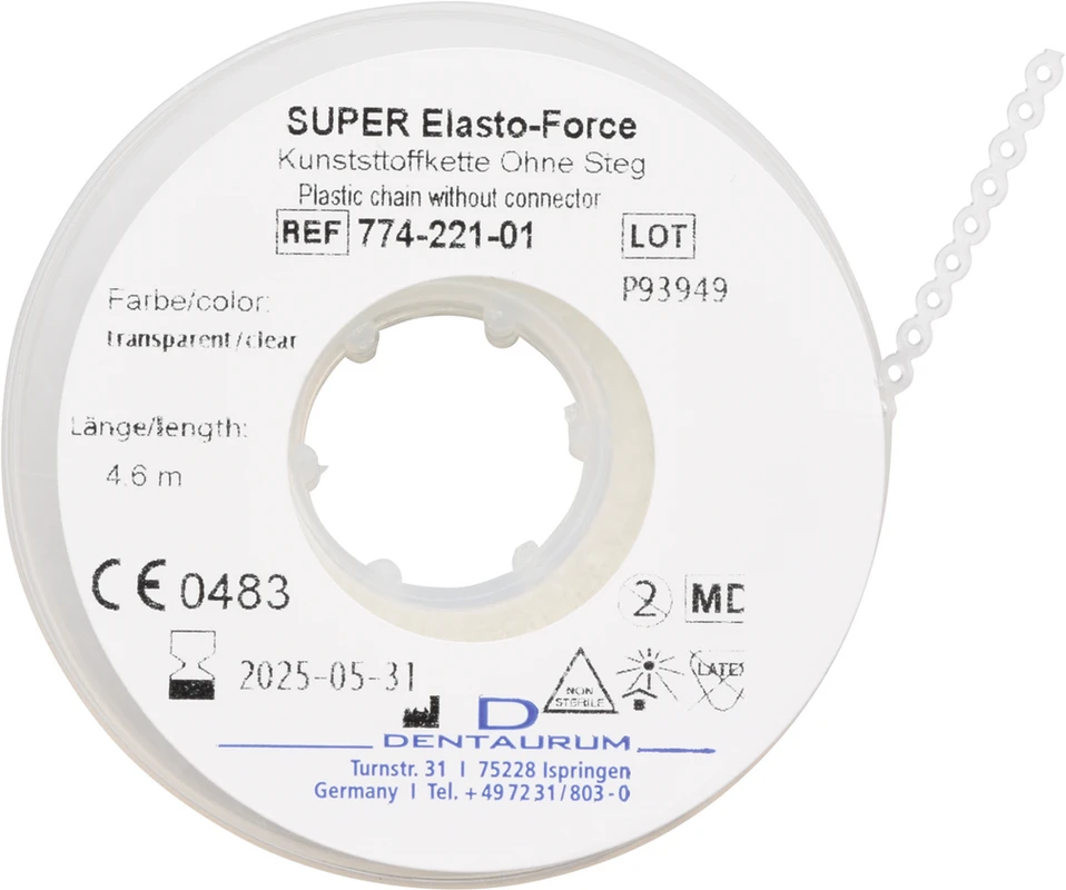 SUPER Elasto-Force Kette Rolle ohne Steg, transparent, L 4,6 m, 1,3 mm