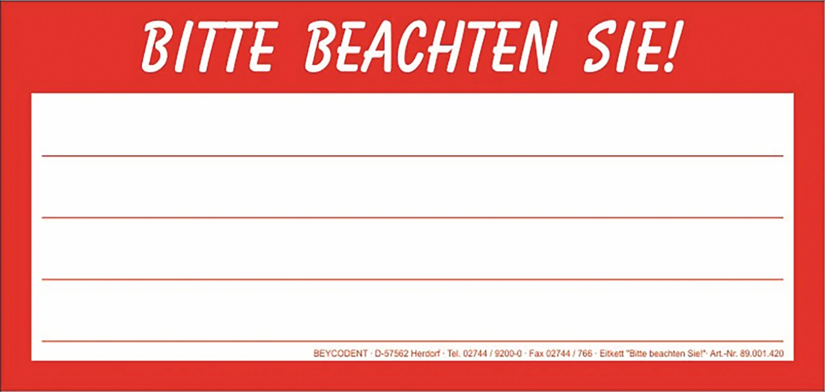 Etikett "Bitte Beachten" Packung 20 Stück