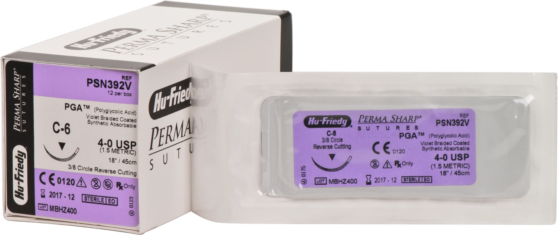 Perma Sharp™ PGA Packung 12 Stück violett, 45 cm, PGA, C-6, 3/8 Kreis, schneidend, Rückstich, 18,7 mm, USP 4/0