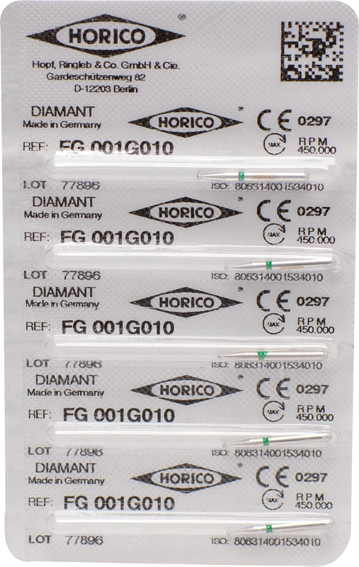 Diamantschleifer 001 Packung 5 Stück grün grob, FG, Figur 001, ISO 010