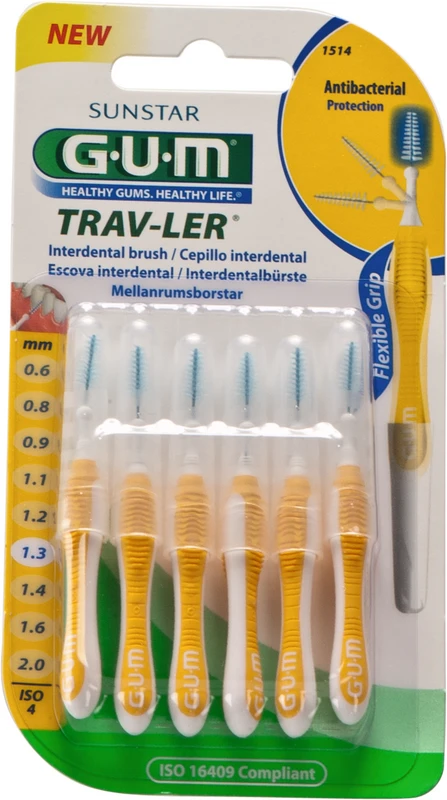 GUM® TRAV-LER® Interdentalbürsten Blisterpackung 6 Stück Tanne, gelb, Ø 1,3 mm