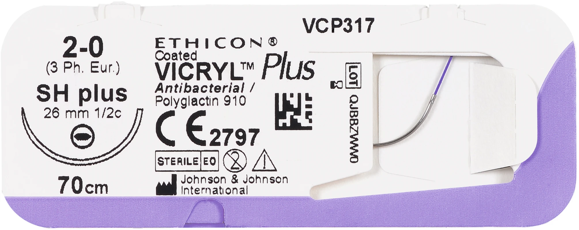 VICRYL™ Plus Packung 36 Stück violett, 70 cm, V5, 1/2 Kreis, Rundkörper, schneidend, 17 mm, USP 4/0