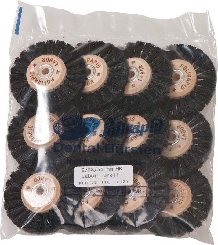 Labor Rundbürsten Packung 12 Stück mit HK, 2-reihig, Chungking schwarz, breit, Kern: Ø 28 mm, Außen: Ø 55 mm