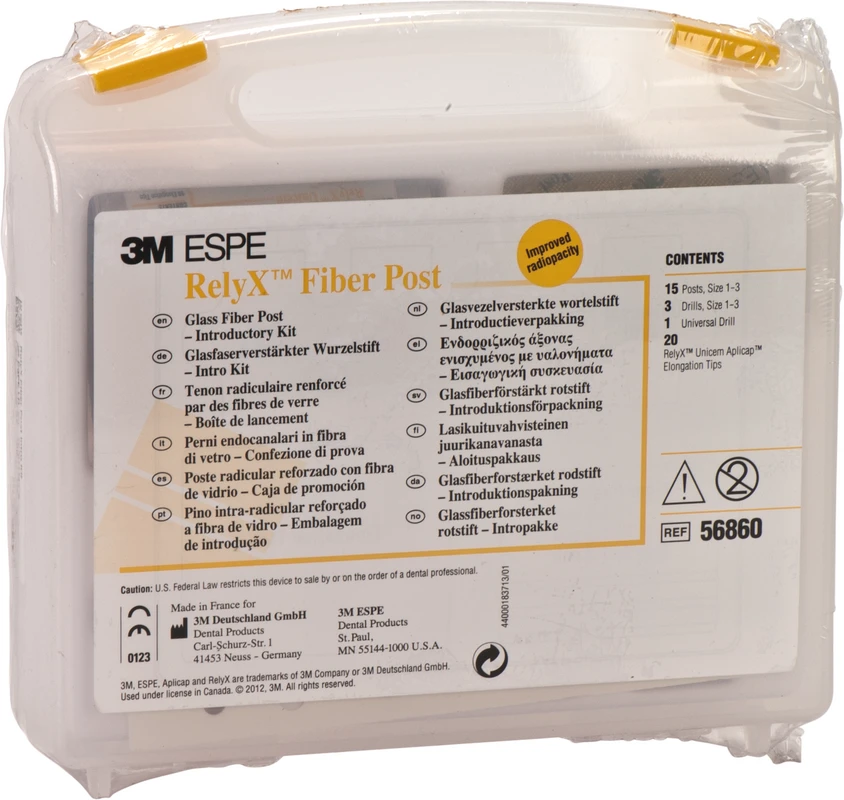 RelyX™ Fiber Post Intro Kit 15 Stifte (gelb, rot, blau), 4 Bohrer, 20 Kanülen