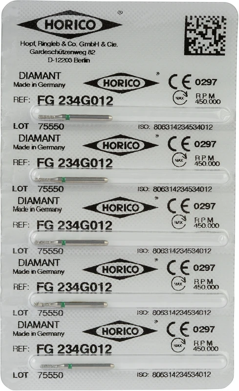 Diamantschleifer 234 Packung 5 Stück grün grob, FG, Figur 234, 4 mm, ISO 012