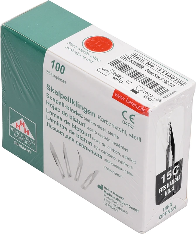 Skalpellklingen Packung 100 Stück Nr. 15-C, 04-HER-00002, Steril