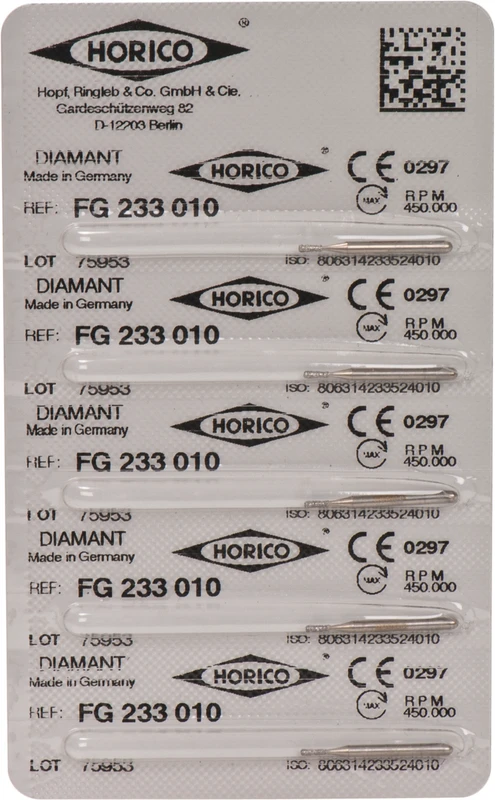 Diamantschleifer 233 Packung 5 Stück FG, Figur 233, 2,6 mm, ISO 010