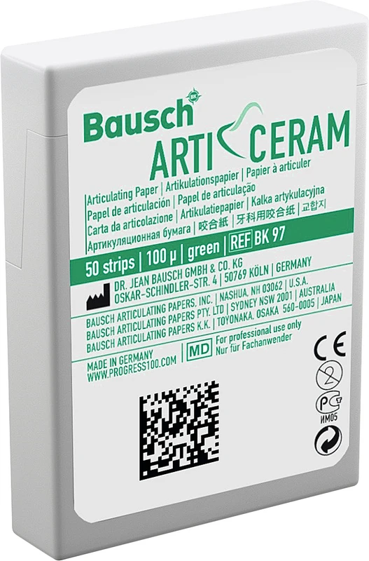 Arti-Ceram Packung 1 Spender, 50 Artikulationspapiere grün, 100&micro;m, 52 x 20 mm