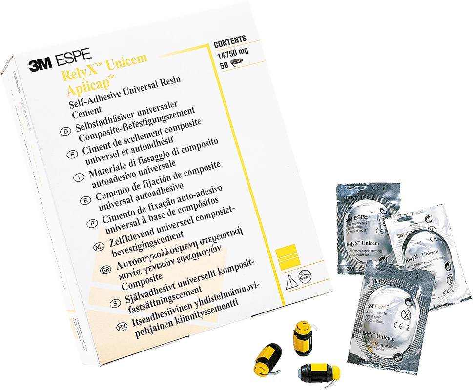 RelyX™ Unicem Packung 50 Aplicap Kapseln (24 x A2 universal, 16 x transluzent, 10 x A3 opak), 10 Verlängerungskanülen
