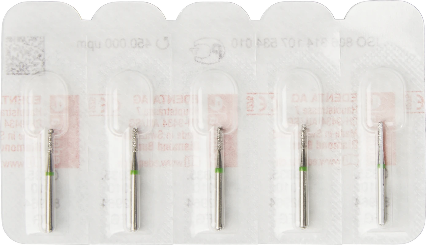 Diamanten 835 Packung 5 Stück grün grob, FG, Figur 107 Zylinder flach, 4 mm, ISO 010