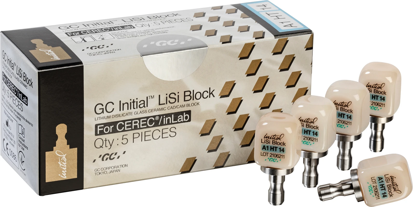 GC Initial™ LiSi Block für CEREC Packung 5 Stück Größe 14, A1 HT