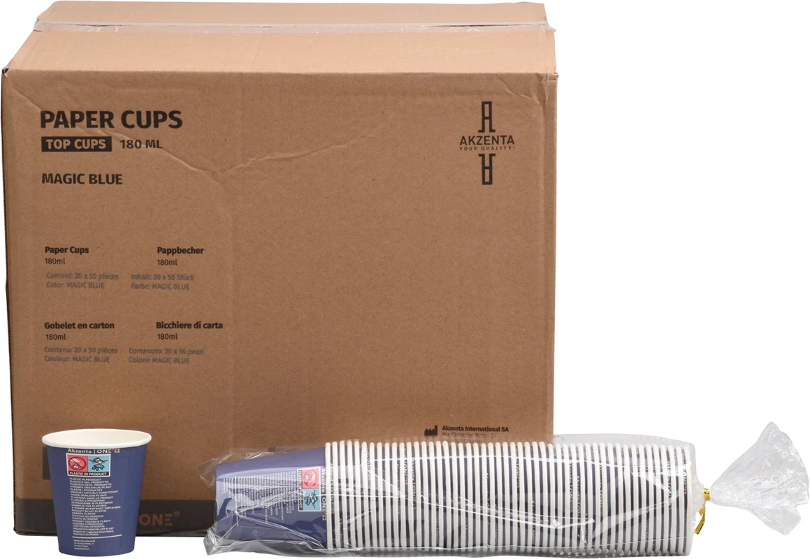 Akzenta ONE Pappbecher Karton 20 x 50 Stück magic blue, 180 ml