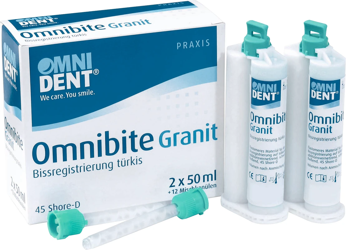 Omnibite Granit Packung 2 x 50 ml Doppelkartusche, 12 Mischkanülen Omnibite Granit OMNIDENT